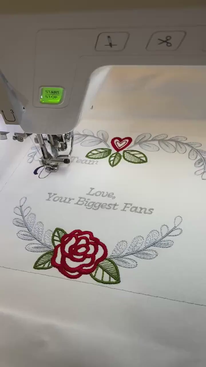 Custom embroidered heart wreath quilt block square with personalization - great for wedding, baby shower, custom quilt block